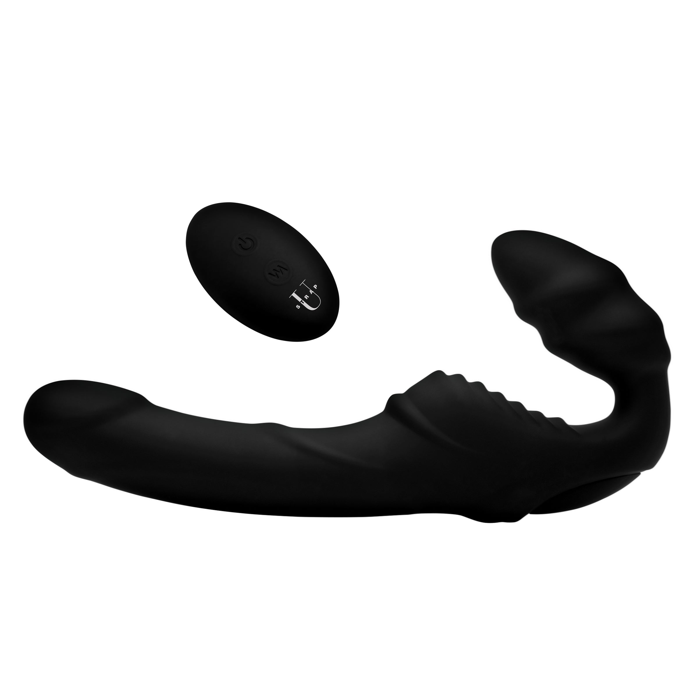 Pro Rider 9X Vibrating Silicone Strapless Strap On with Remote Control, featuring dual motors and textured design for enhanced pleasure.